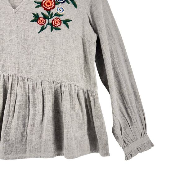 Zara Boho Floral Embroidered Peasant Top Western Cottagecore Blouse Gray L - Picture 6 of 8
